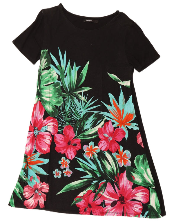 Desigual Womens A-Line Dress UK 14 Large Black Floral