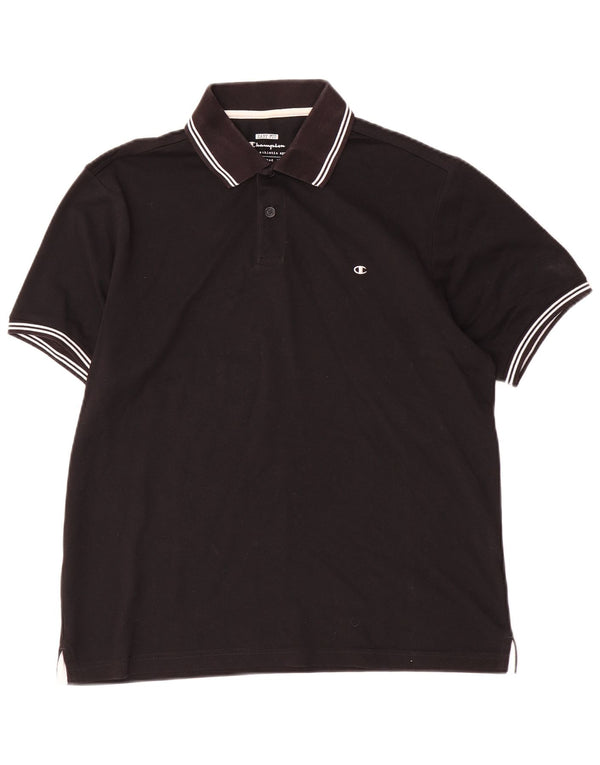 Champion Mens Easy Fit Polo Shirt Large Black Striped Cotton