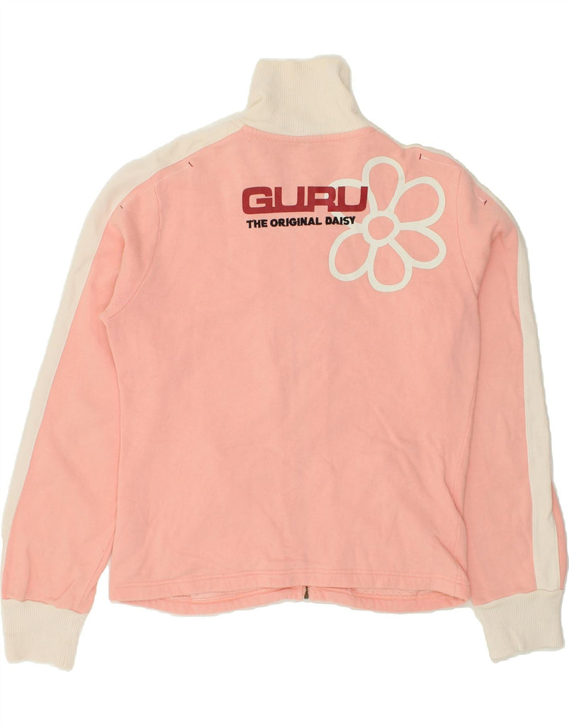 GURU Womens Graphic Tracksuit Top Jacket UK 18 XL Pink Colourblock Cotton | Vintage Guru | Thrift | Second-Hand Guru | Used Clothing | Messina Hembry 