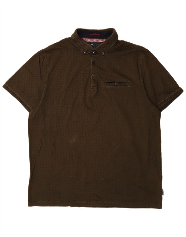Ted Baker Mens Polo Shirt Size 5 XL Khaki Spotted Cotton