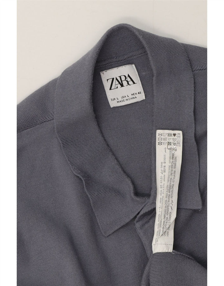 Zara Mens Polo Shirt Large Grey Viscose