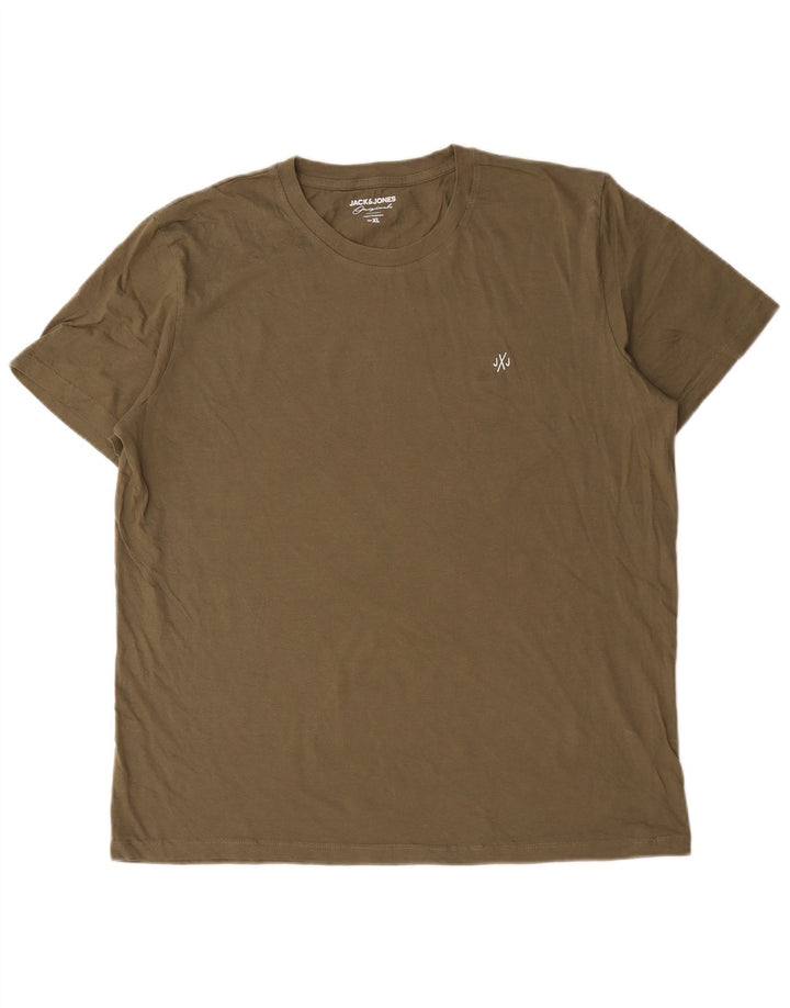 Jack & Jones Mens T-Shirt Top XL Khaki Cotton