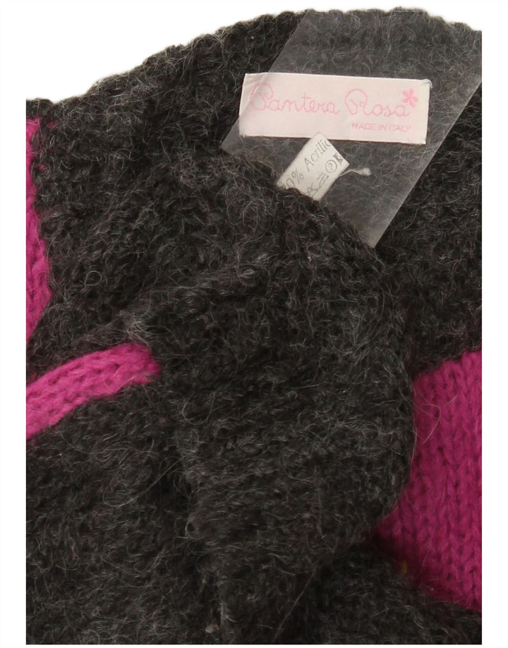 VINTAGE Womens Crew Neck Jumper Sweater UK 14 Large Grey Colourblock