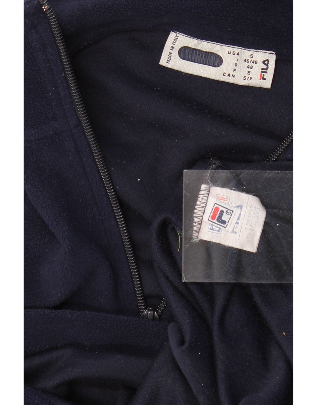 FILA Mens Zip Neck Fleece Jumper Small Navy Blue Polyester