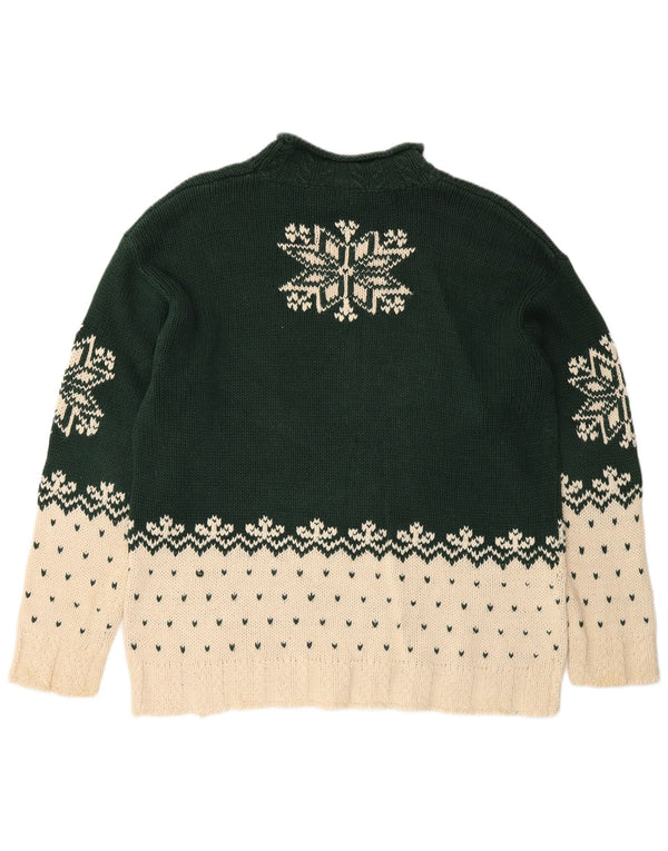 Vintage Womens Turtle Neck Jumper Sweater UK 14 Medium Green Christmas