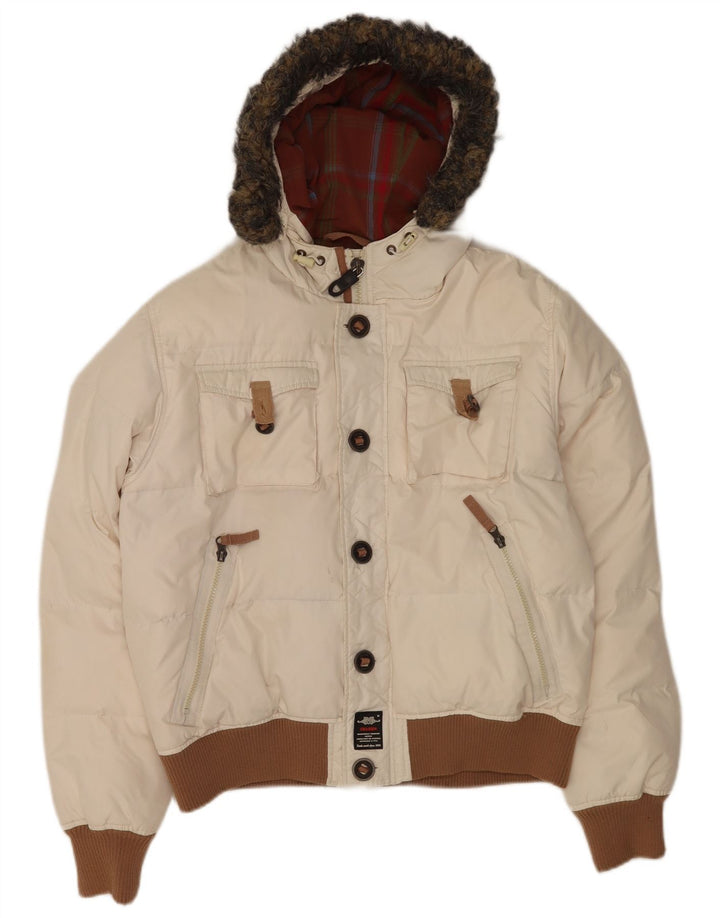 Charro Mens Graphic Hooded Padded Jacket UK 36 Small White Polyester
