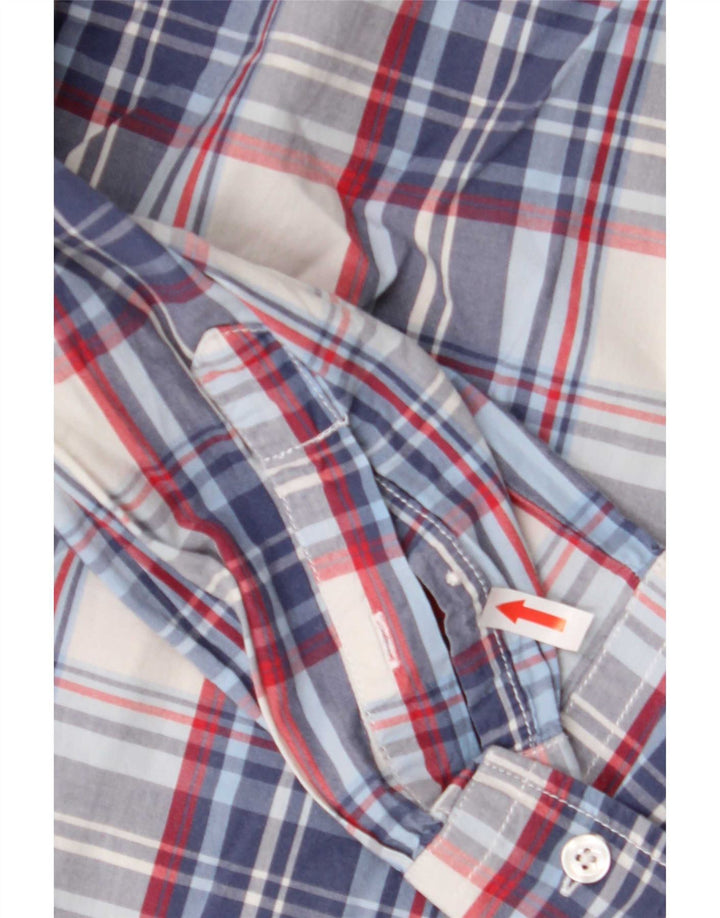 Benetton Mens Shirt Medium Blue Check Cotton