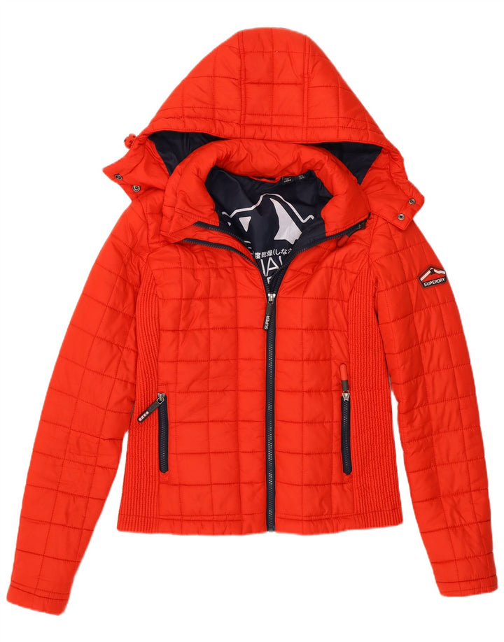 Superdry Womens Hooded Padded Jacket UK 8 Small Red Polyester