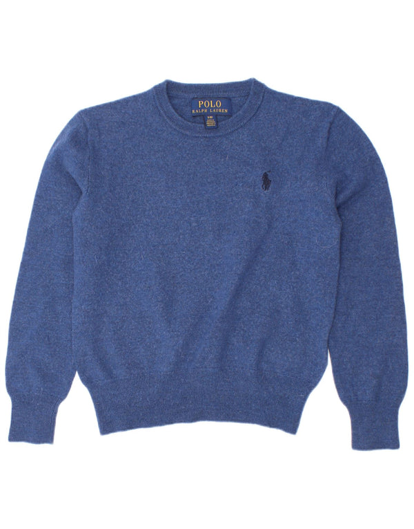 Polo Ralph Lauren Boys Crew Neck Jumper Sweater 7-8 Years Small Blue Wool