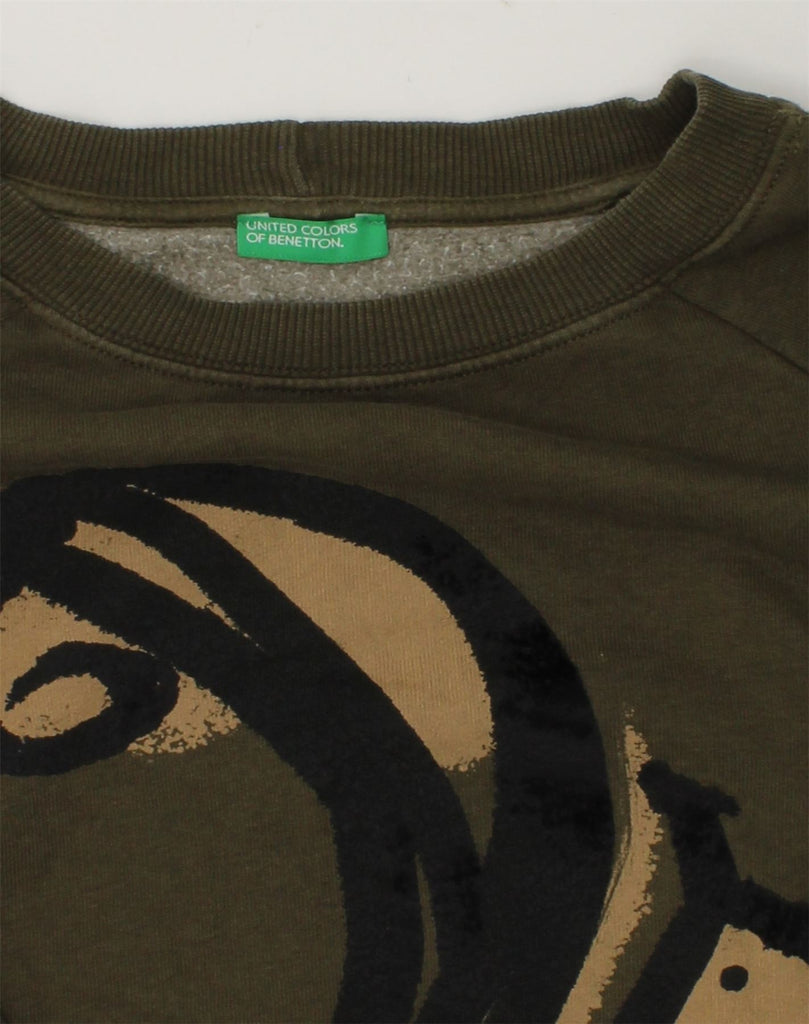 BENETTON Girls Graphic Sweatshirt Jumper 15-16 Years Khaki | Vintage Benetton | Thrift | Second-Hand Benetton | Used Clothing | Messina Hembry 