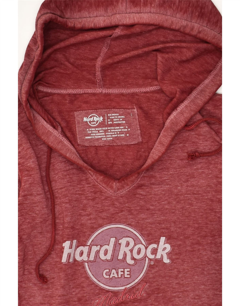 HARD ROCK CAFE Womens Graphic Hoodie Jumper UK 2 2XS Burgundy Cotton | Vintage Hard Rock Cafe | Thrift | Second-Hand Hard Rock Cafe | Used Clothing | Messina Hembry 