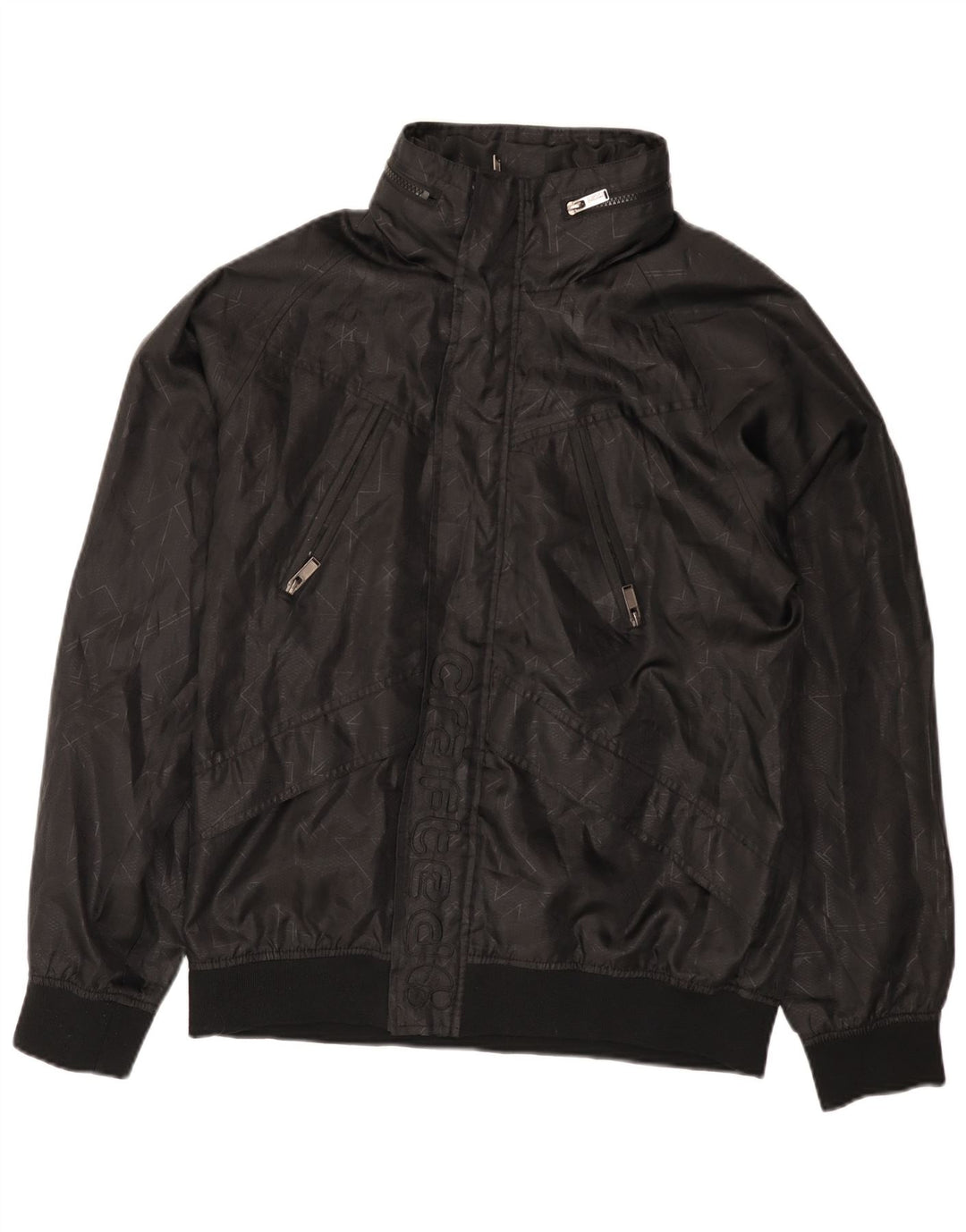 Vintage Mens Graphic Hooded Bomber Jacket UK 42 XL Black Geometric