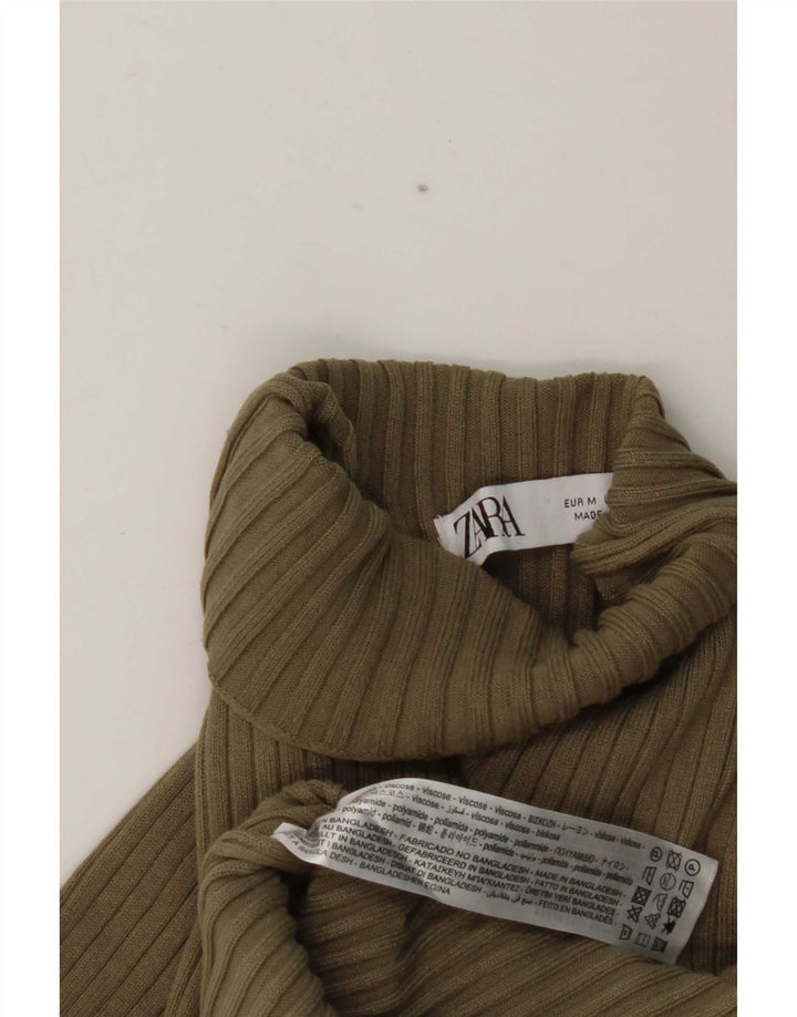 Zara Womens Top Long Sleeve UK 12 Medium Khaki Viscose