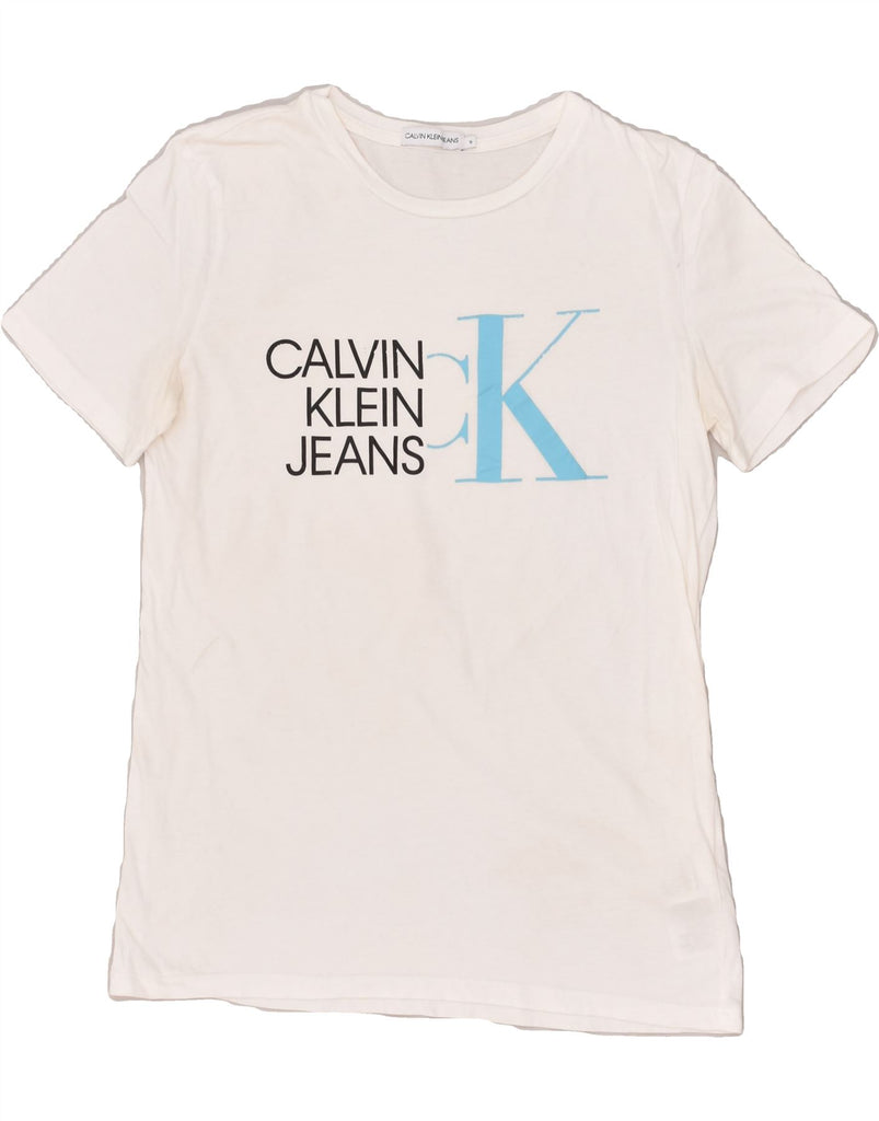 CALVIN KLEIN JEANS Girls Graphic T-Shirt Top 15-16 Years White Cotton | Vintage Calvin Klein Jeans | Thrift | Second-Hand Calvin Klein Jeans | Used Clothing | Messina Hembry 