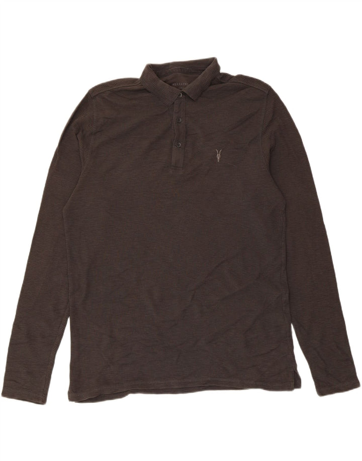 All Saints Mens Long Sleeve Polo Shirt Medium Grey Cotton