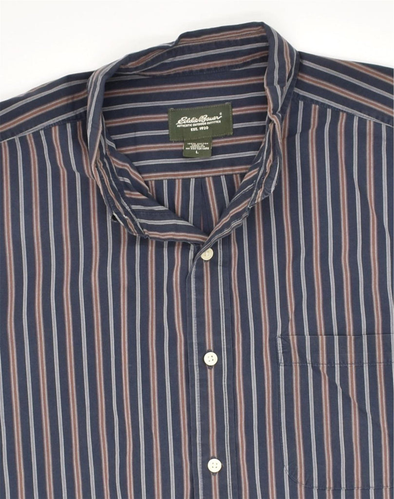 EDDIE BAUER Mens Shirt Large Navy Blue Striped Cotton | Vintage Eddie Bauer | Thrift | Second-Hand Eddie Bauer | Used Clothing | Messina Hembry 