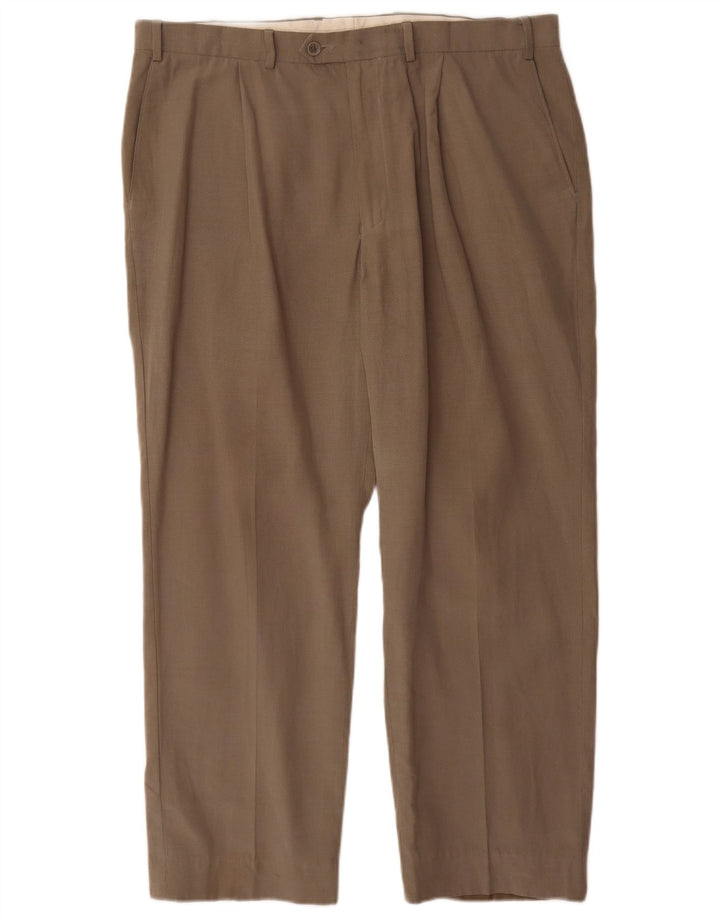 Marks & Spencer Mens Straight Suit Trousers W38 L29 Khaki Lyocell