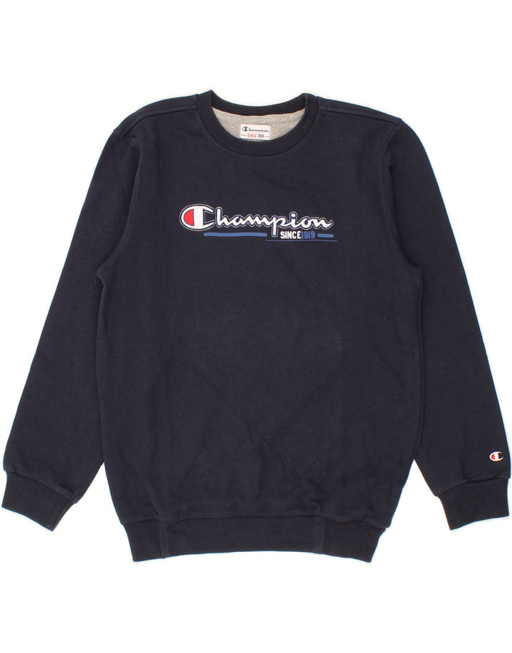 CHAMPION Boys Graphic Sweatshirt Jumper 11-12 Years Large Navy Blue Vintage Champion and Second-Hand Champion from Messina Hembry 