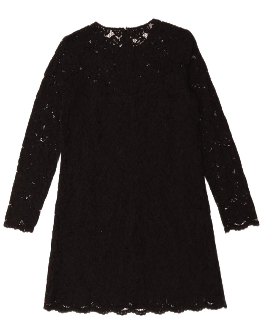 Vintage Womens Long Sleeve Shift Dress UK 12 Medium Black Floral Polyester