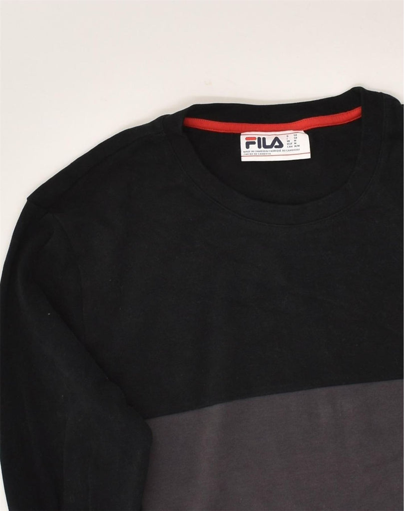 FILA Mens Sweatshirt Jumper Medium Black Colourblock Cotton | Vintage Fila | Thrift | Second-Hand Fila | Used Clothing | Messina Hembry 