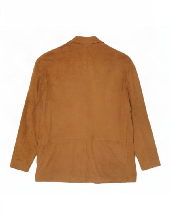 Vintage Womens 3 Button Suede Blazer Jacket UK 14 Medium Beige Leather