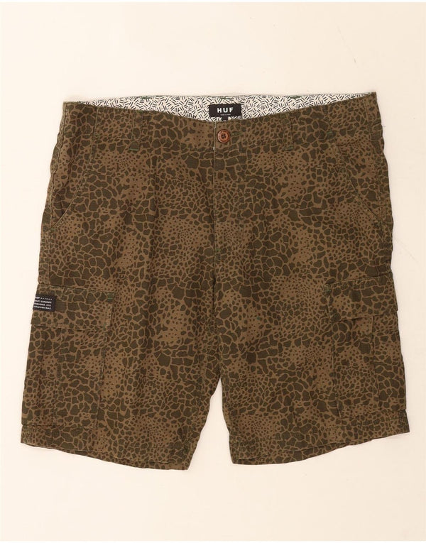 HUF Mens Cargo Shorts W34 Large Khaki Animal Print Cotton