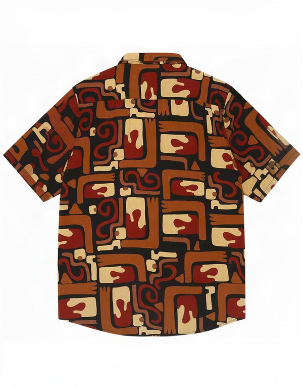 Vintage Mens Short Sleeve Shirt Small Multicoloured Geometric Viscose
