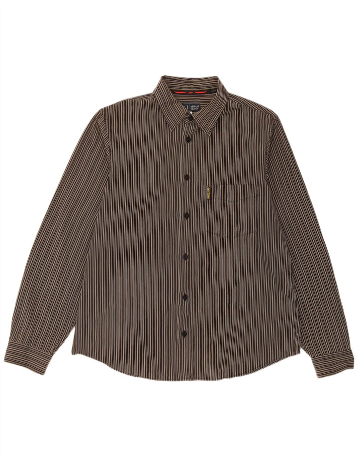 Armani Mens Shirt Large Green Striped Cotton