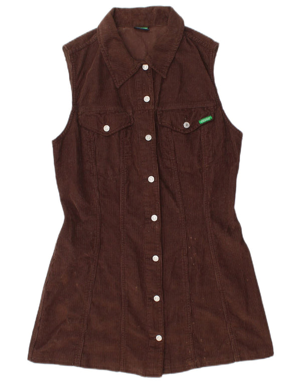 Benetton Womens Sleeveless Corduroy Shirt Dress UK 12 Medium Brown