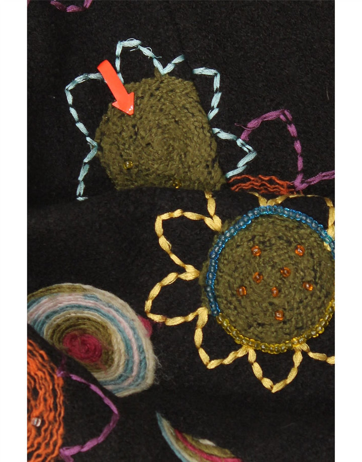 Desigual Womens Graphic Overcoat EU 44 XL Black Floral