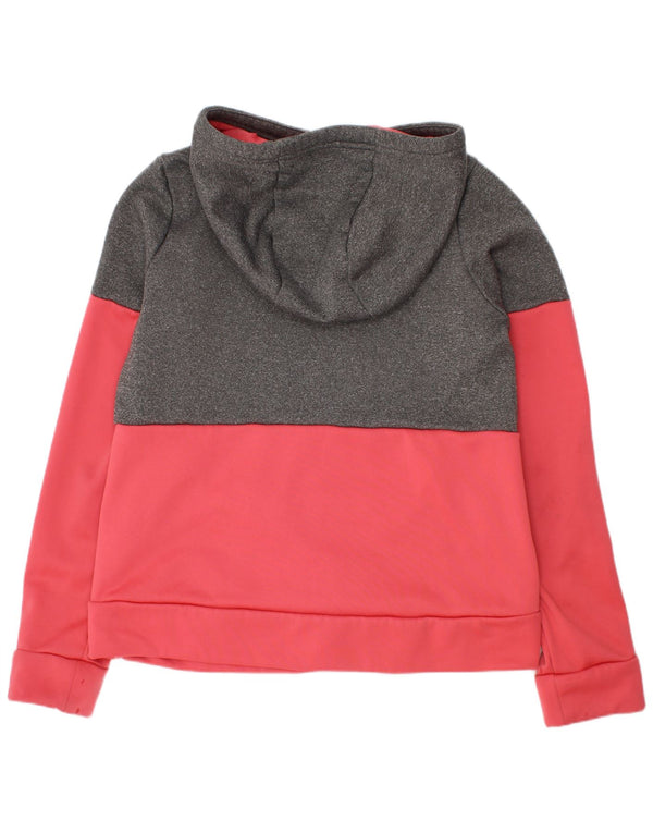 Nike Girls Graphic Hoodie Jumper 10-11 Years Medium Pink Colourblock