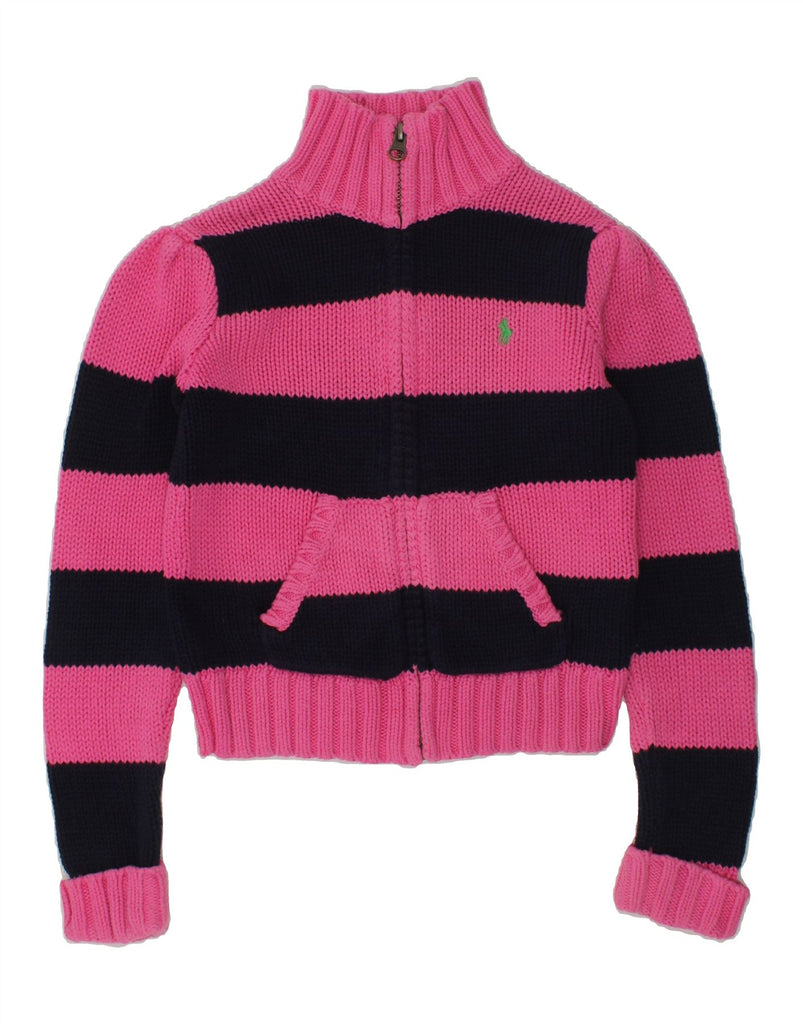 RALPH LAUREN Girls Crop Cardigan Sweater 5-6 Years Pink Striped Cotton | Vintage Ralph Lauren | Thrift | Second-Hand Ralph Lauren | Used Clothing | Messina Hembry 