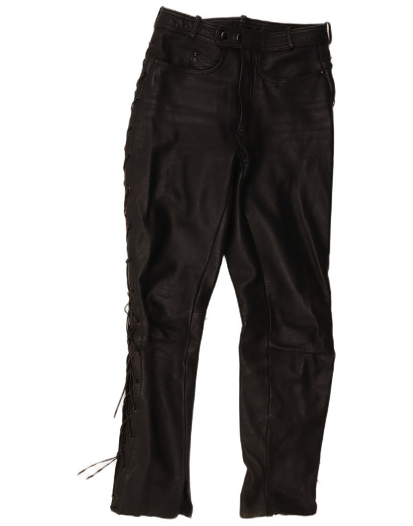 Vintage Mens Motorstyle Leather Trousers IT 48 Medium W30 L31 Black Leather