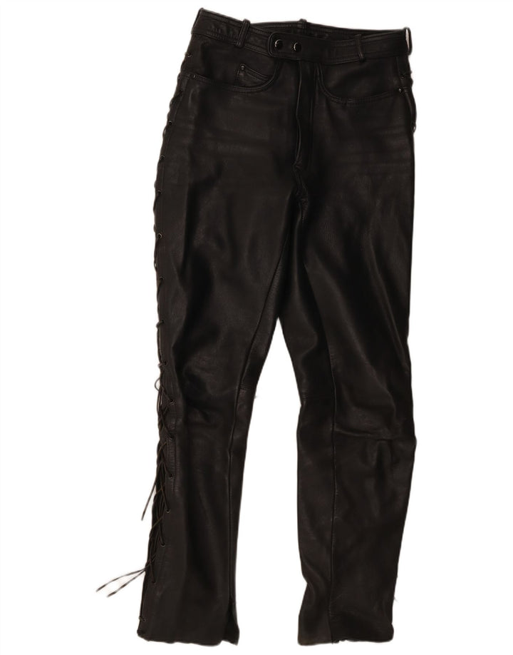 Vintage Mens Motorstyle Leather Trousers IT 48 Medium W30 L31 Black Leather