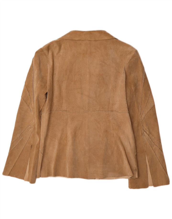Rene Derhy Womens Open Suede Jacket UK 12 Medium Beige Leather