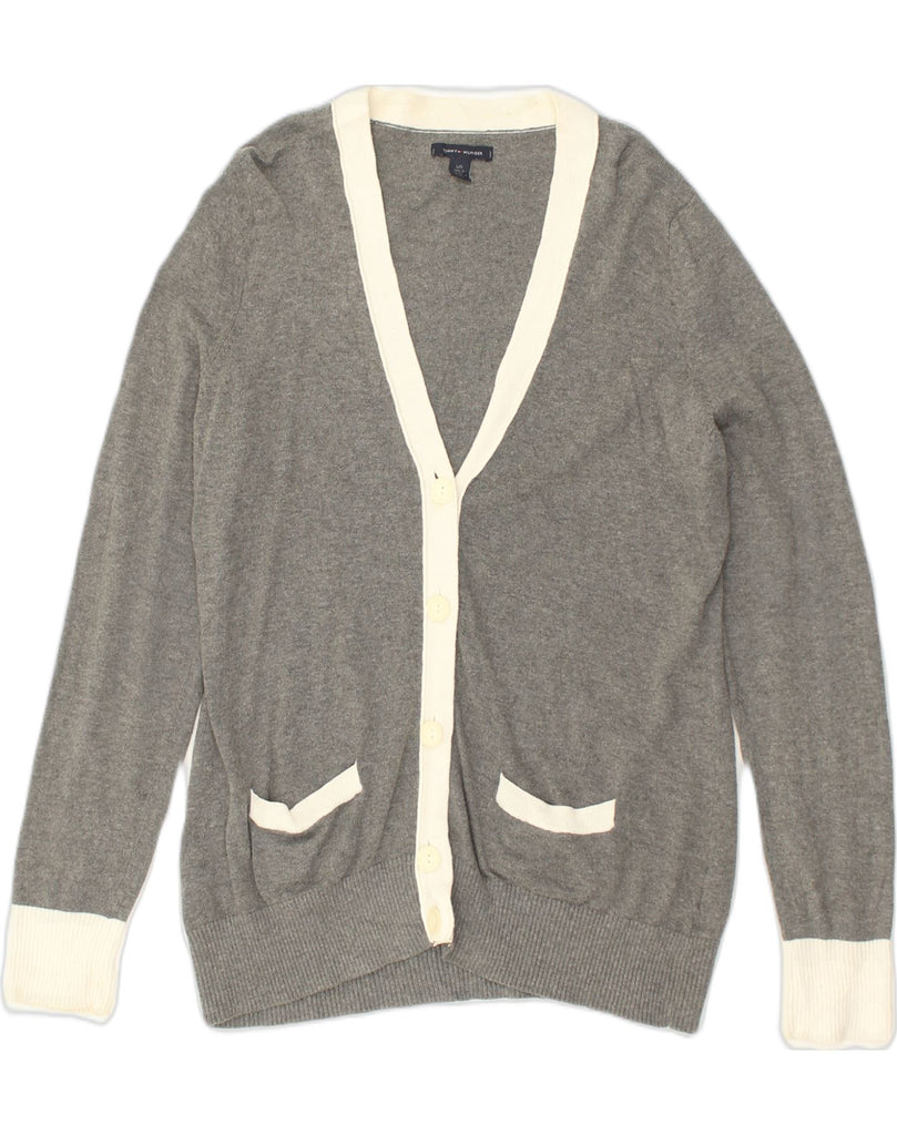 TOMMY HILFIGER Womens Cardigan Sweater UK 16 Large Grey Cotton | Vintage Tommy Hilfiger | Thrift | Second-Hand Tommy Hilfiger | Used Clothing | Messina Hembry 