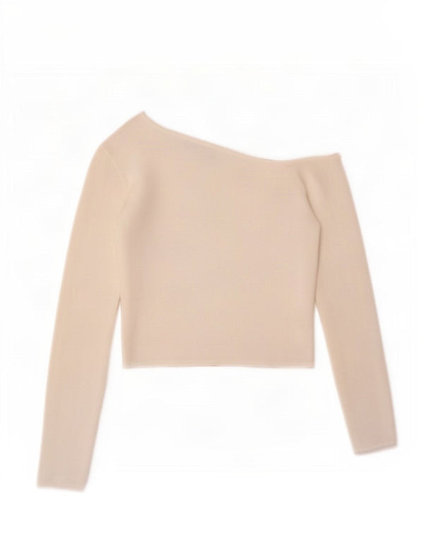 Zara Womens Long Sleeve Crop Off Shoulder Top UK 14 Large White Viscose