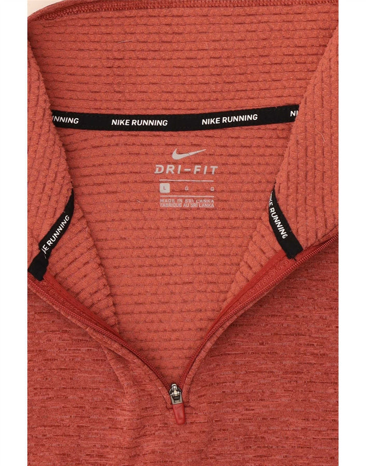 Nike Womens Dri Fit Zip Neck Pullover Tracksuit Top UK 16 Large Red Flecked
