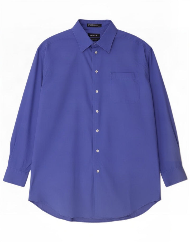 Nautica Mens Shirt Size 16 Large Blue Cotton