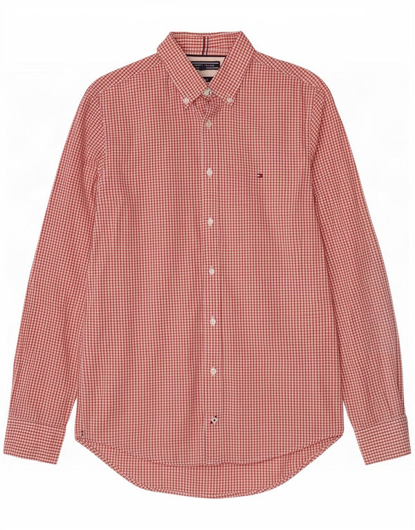 Tommy Hilfiger Mens Slim Fit Shirt Medium Red Gingham Cotton