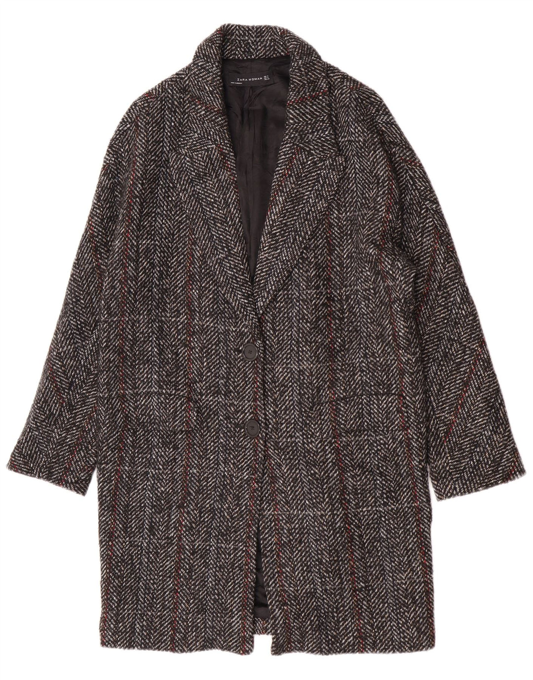 Zara Womens Overcoat UK 14 Medium Grey Check Wool