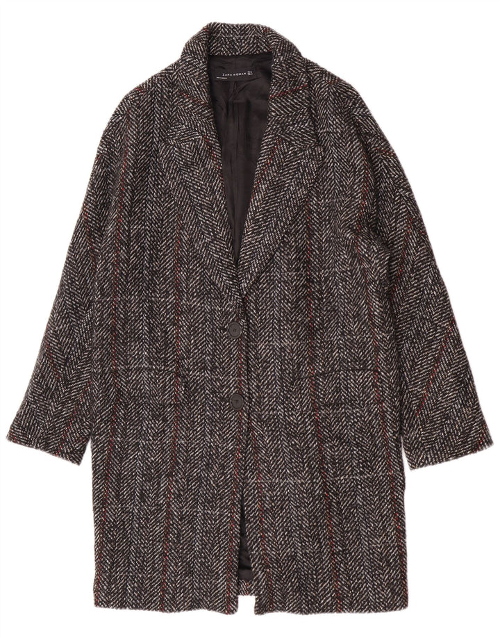 Zara Womens Overcoat UK 14 Medium Grey Check Wool
