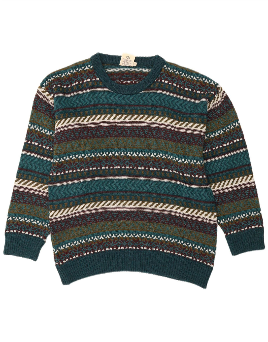 ANGELO LITRICO Mens Crew Neck Jumper Sweater Large Multicoloured Fair Isle