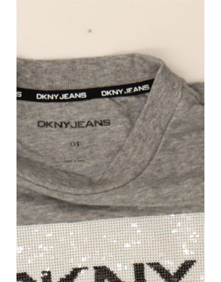 DKNY Womens Oversized Graphic Sweatshirt Jumper UK 2 2XS Grey Vintage Dkny and Second-Hand Dkny from Messina Hembry 