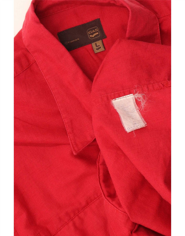 Gas Mens Short Sleeve Shirt Large Red Cotton