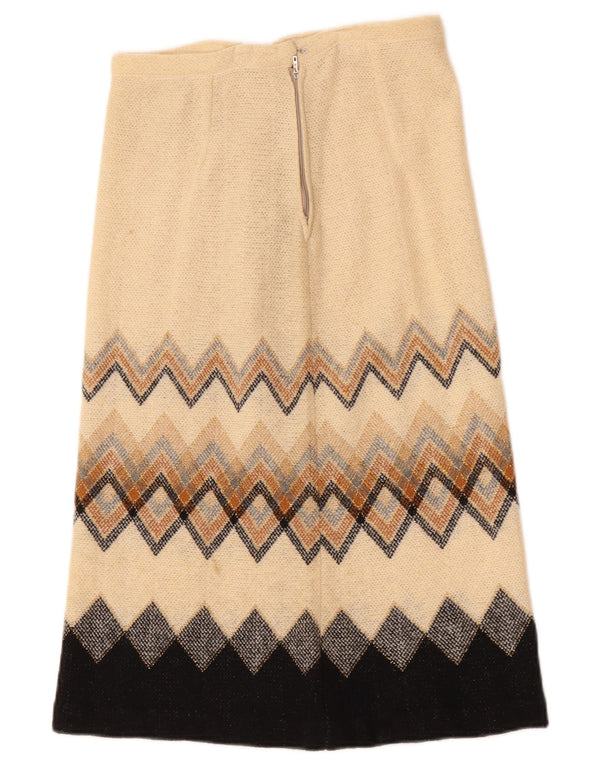Vintage Womens Midi Skirt W28 Medium Beige Geometric