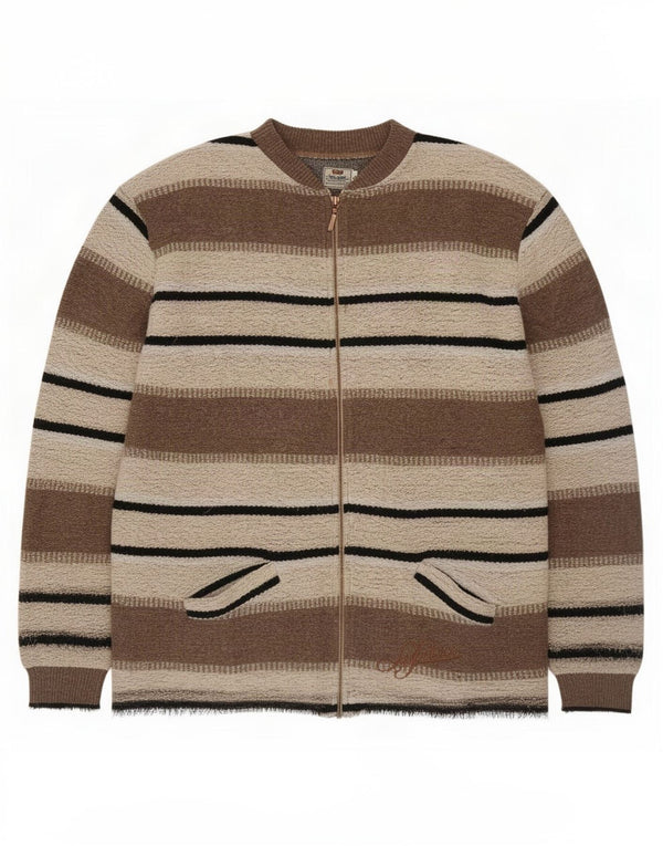 Levi's Mens Cardigan Sweater Large Brown Striped Virgin Wool