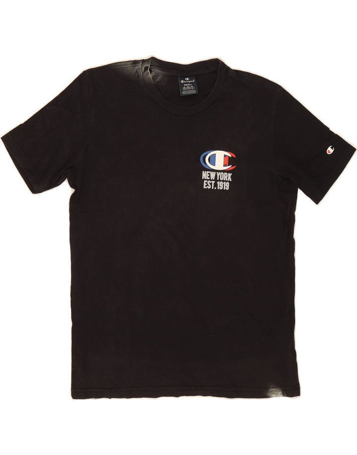 CHAMPION Mens Graphic T-Shirt Top Small Black Cotton Vintage Champion and Second-Hand Champion from Messina Hembry 
