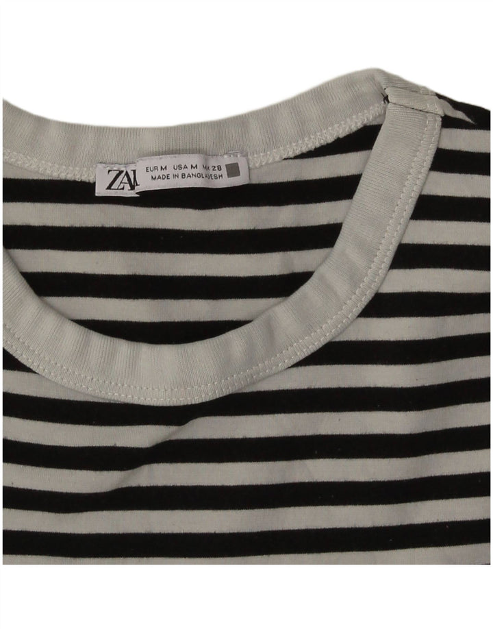 Zara Womens Crop T-Shirt Top UK 12 Medium Navy Blue Striped