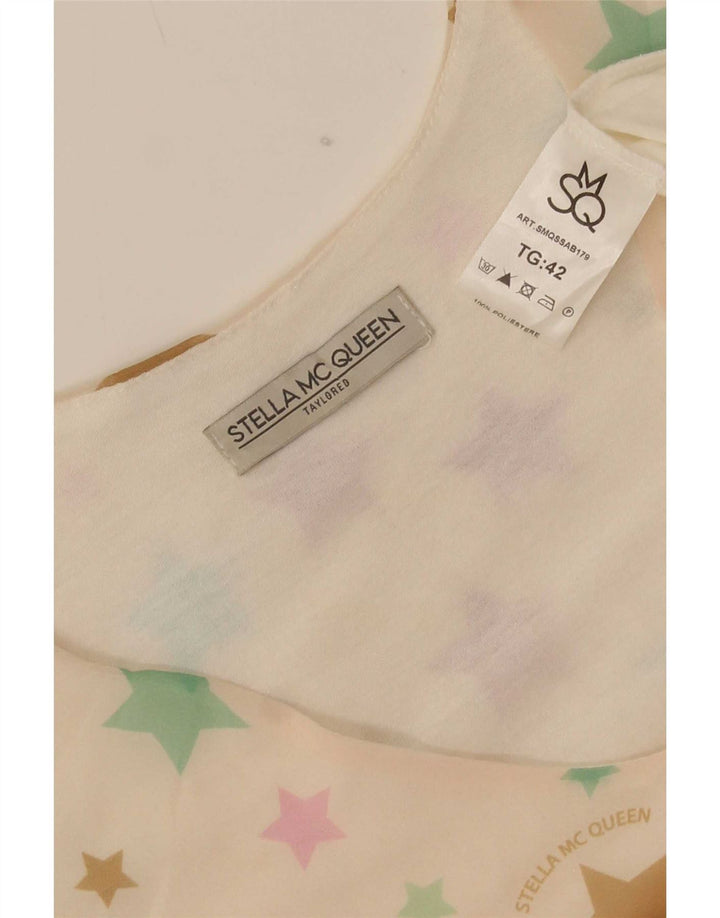 Vintage Womens Abstract Pattern Tiered Dress IT 42 Medium White Polyester